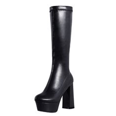 Shop Black Round Toe Chunky Heel Platform Boots Pull On Knee High Boots color Black for Anniversary, Going out, Music Festival, Night Club, Party with worldwide Free shipping & Free return. Trendy Platform Knee-high Boots For Fall, Trendy Fall Platform Knee-high Boots, Trendy Platform Martin Boots For Party, Chic Platform Martin Boots For Party, Chunky Platform Boots For Winter Night Out, Chunky Platform Boots For Night Out In Winter, Chunky Platform Boots For Night Out In Fall, Trendy Leather Martin Boots For Party, Chic Party Martin Boots With Platform