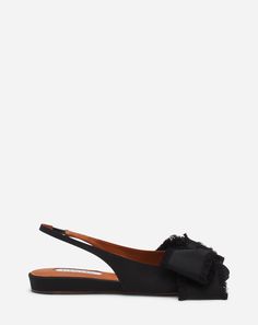 Slingback ballerina flat in satin Jeanne Lanvin, Slingback Flats, Blue Flats, Ballerina Shoes, Ballerina Flats, Ribbon Trim, Ballet Flat Shoes, Pump Sandals, Bow Detail