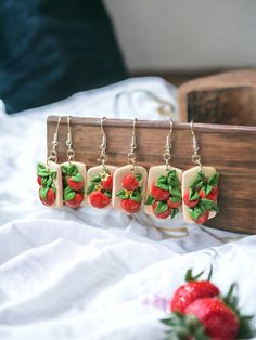 Sculpted apple earrings on sterling silver ear hooks Apple Earrings, An Apple A Day, Apple A Day, Apple A, Ear Hook, Polymer Clay Crafts, Polymer Clay Jewelry, Clay Jewelry, Clay Crafts