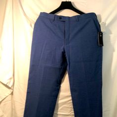 34/34 Slim Fit, Comfort Stretch, Cobalt Blue And Navy Blue Checkered Pant. Brand New With Tags Fitted Blue Dress Pants With Pockets, Casual Blue Full-length Dress Pants, Blue Full Length Casual Dress Pants, Tailored Blue Cotton Pants, Blue Tailored Cotton Pants, Casual Stretch Blue Dress Pants, Casual Blue Stretch Dress Pants, Fitted Blue Pants For Spring, Blue Fitted Pants For Spring