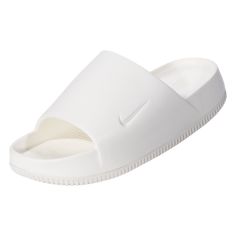 Nike Women's Calm Slide Sail/Sail. Made with soft, responsive foam, these lightweight slides from Nike are all about convenience: easy to style, easy to pack. The water-friendly design makes their the perfect companion for a day at the poor or beach; however, the minimalist style is elevated enough to wear around town. A subtle textured pattern on the footbed enhances grip, even when wet. Contoured design is made from a single piece of foam for a smooth, seamless fit and feel. Easy to clean. Nike Slides, Swim Shoes, Slides Sandals, Womens Soccer, Birthday Wishlist, Friendly Design, Minimalist Style, Single Piece, Christmas List