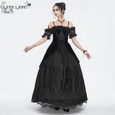 DEVIL FASHION Women Gothic Victorian Steampunk Black Party Lace Long Dresses  | eBay Lace Long Dresses, Puffy Sleeves Dress, Steampunk Black, Gothic Dresses, Silky Skin, Elegant Gothic, Gothic Victorian, Victorian Steampunk, Camisole Dress