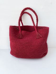 Red Raffia Bag Crochet Tote Bag Handmade Handbag - Etsy Turkey Red Crochet Tote Bag For Everyday, Red Crochet Tote Bag For Daily Use, Red Handwoven Crochet Tote Bag, Chic Red Crochet Tote Bag, Red Crochet Shopping Bag, Handmade Handbag, Tote Bags Handmade, Crochet Tote Bag, Raffia Bag