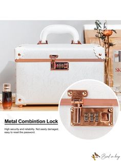 BirdinBag - Urecity Portable Retro Leather Makeup Train Case with Combination Lock White Travel Bags With Lock, White Bags With Lock For Everyday, Makeup Train Case, Makeup Training, Combination Locks, Train Case, Polyvinyl Chloride, White Patterns, Top Handle