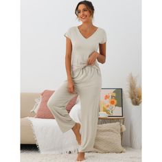 Made of soft stretchy modal fabric, keep you comfy with this casual-fit sleepwear set. These sets are suitable for daily, nightwear, sleeping, indoor, etc. Basic Sweatshirt set, cozy round neck, soft ribbed fabric, comfort and soft. This basic T-shirt and wide-leg pants set offer you comfort and casual loungewear. Solid color and basic design make this set classic and timeless for everyday wear. Perfect gift for all ladies when at home or enjoying a cozy lounging time. Comfortable Solid Color Sleep Sets, Casual Sleep Sets With Long Pants, Casual Sleepwear Set With Long Pants, Casual Solid Color Sleepwear Sets, Casual Solid Color Sleep Sets, Comfortable Cotton Solid Color Sleepwear, Comfortable Solid Color Cotton Sleepwear, Comfortable Cotton Sleepwear, Casual Loungewear Sets With Long Pants