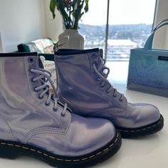 Lavender Iridescent Doc Matins AirWalk boots (great... - Depop Purple Boots, Sweater Skirt, Jewelry Sales