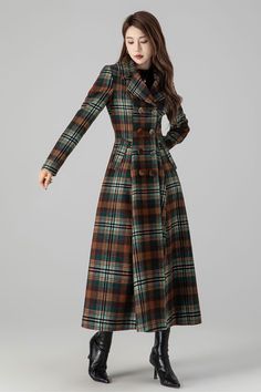 Elegant Plaid Wool Outerwear, Winter Long Sleeve Tweed Pea Coat, Winter Tweed Pea Coat With Long Sleeves, Winter Wool Plaid Outerwear, Plaid Wool Coat For Winter, Winter Plaid Wool Outerwear, Plaid Wool Coat With Long Sleeves, Plaid Wool Outerwear For Winter, Winter Tweed Wool Long Coat