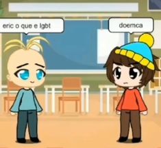 two people standing in front of a building with speech bubbles above their heads that read, eric o que light