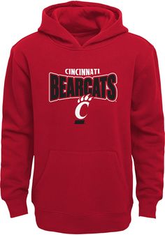 Put your Bearcats spirit on display in this Cincinnati Bearcats Long Sleeve Hoodie! You'll be cozy for school in this Cincinnati Boys Red Draft Pick Hooded Sweatshirt. This Bearcats Long Sleeve Hoodie features a soft hand screen print team graphic. Wear your Cincinnati Bearcats spirit with pride in this great Boys Hooded Sweatshirt! Soft hand screen print team graphic, Ribbed cuffs and hem, Long sleeve, Hooded, Straight hem, Perfect for any young sports fan!, COTTON/POLY FLEECE BLEND, 8 Red Hoodie With Team Name For Winter, Red College Hoodie With School Spirit Style, Red Cotton Hoodie For Fan Merchandise, School Spirit Winter Hoodie For School, Winter School Spirit Hoodie For School, Red Cotton Hoodie For School, New York City Fc, Jersey Hat, Nba Hats