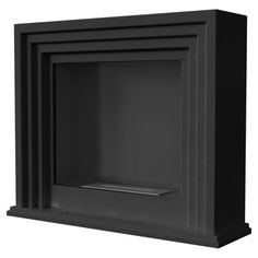 an image of a black fireplace with no fire place on the front and back sides