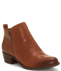 Lucky Brand Basel Smooth Leather Side Zip Block Heel Booties | Dillard's Leather Booties With Zipper Closure And Round Toe, Leather Ankle Booties With Zipper, Leather Ankle Booties With Zipper Closure, Camel Ankle Boots, Lucky Brand Boots, Peep Toe Ankle Boots, Brown Suede Ankle Boots, Western Booties, Faux Leather Heels