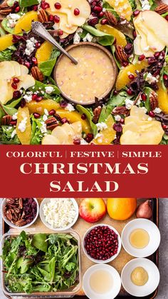 colorful festive simple christmas salad with apples and cranberries