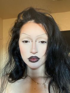 Makeup Looks With Red Hair, Chicana Makeup Looks, White Face Goth Makeup, Girly Goth Makeup, Eyeliner Looks Halloween, Alternative Makeup Goth, No Brows Makeup, No Eyebrow Makeup, Corporate Goth Makeup