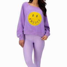 Brand New With Tags In Bag 100% Cotton. Beautiful Lavender Smiley Face Long Sleeve Top/Sweater. The Smiley Face Feels Like A Suede Material. With Pearl-Like Studs Around The Face. Exceptional Quality! Peach Love California Brand! Cute Yellow Crew Neck Sweatshirt, Trendy Spring Weekend Sweatshirt, Playful Yellow Loungewear Tops, Playful Yellow Tops For Loungewear, Trendy Spring Tops For Weekend, Cute Purple Tops For Loungewear, Trendy Yellow Sweatshirt For Spring, Fun Spring Sweatshirt For Loungewear, Trendy Purple Spring Sweatshirt