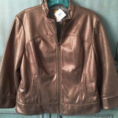 This Jacket Is A Bronze Bomber With Three-Quarter Sleeves. It Zips Up The Front To A Very Short (1”) Stand Up Collar. And It’s Machine Washable! Yellow Puffer Jacket, Pleather Jacket, Boho Vest, Casual Blazer Women, Womens Puffer Vest, Puffer Jacket Women, Uniqlo Women, Stand Up Collar, Spring Jackets