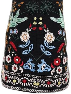 Black Skirt With Floral Embroidery, Black Cotton Skirt With Floral Embroidery, Embroidered Black Skirt For Summer, Black Floral Embroidered Skirt, Casual Multicolor Embroidered Skirt, Casual Embroidered Multicolor Skirt, Black Bohemian Bottoms With Floral Embroidery, Fitted Skirt With Multicolor Floral Embroidery, Fitted Multicolor Skirt With Floral Embroidery