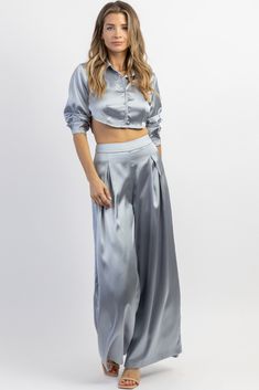 Satin Pants Outfit, Satin Pant, Silver Pants, Satin Set, Wrap Pants, Satin Trousers, Star Crossed, Satin Pants, Fancy Dress Design