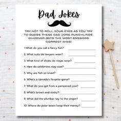 a printable question card with the words bad jokes on it