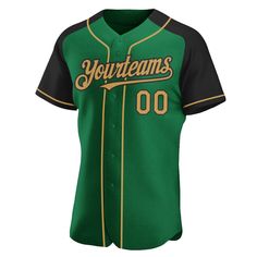 a baseball jersey that is green and gold with the word younteams on it