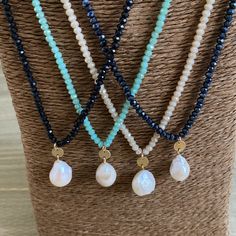 Buy All 4 To Layer! 32” Long Each Necklace Can Be Worn Alone Clasp Backs Light Blue Necklace, Green Stone Necklace, Y2k Necklace, Long Tassel Necklace, Rhinestone Statement Necklace, Turtle Pendant, Gold Pearl Necklace, Beaded Statement Necklace, Cz Pendant