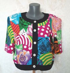 BETTY BARCLAY Vintage 80's 90's Multicolor Short Sleeve Jacket Lined Size L, VGC Colorful Casual Summer Outerwear, Casual Colorful Summer Outerwear, Retro Multicolor Summer Outerwear, Retro Colorful Spring Outerwear, Colorful Retro Spring Outerwear, Vintage Multicolor Outerwear For Spring, Vintage Multicolor Spring Outerwear, 90s Multicolor Spring Outerwear, 90s Style Multicolor Spring Outerwear