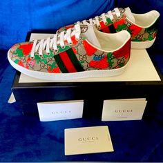 Gucci Snickers , New With Box 100% Authentic , Comes With The Original Box, Two Shoe Dust Bags And 3 Gucci Cards Regarding Care!! Size 35.5 It Runs A Little Bit Bigger , I Will Say Half Size Bigger Than The Us Size! No Flaws ..***No Return Please Purchase Responsibility! Gucci Shoes, Womens Shoes Sneakers, Sneakers Fashion, Original Box, Dust Bag, Shoes Sneakers, Cherry, Gucci, Women Shoes