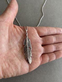 Silver Feather Necklace - Sterling Silver ★ Quantity: One ★ Color : Silver ★ Material : Sterling Silver ★ Feather Size : 12mm*50mm ★ Chain Length : 18 inches / 20 inches * Metal components are Sterling Silver. * Suitable for delicate and sensitive skin. * Comes in a jewelry box. If you need extra boxes for gifting....just let us know! Miraculous Outfits, Silver Feather Necklace, Outfit Reference, Silver Chain For Men, Feather Necklace, Copper Art, Silver Feather, Feather Necklaces, Silver Pendants