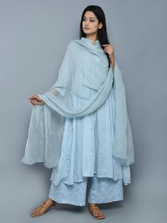 Sky Blue Cotton Kota Doria Sitara Dupatta India Clothes, Anarkali Dress Pattern, Colorful Outfits, Salwar Kamiz, Indian Designer Outfits, Suit Style, Fashion Attire, Indian Outfit