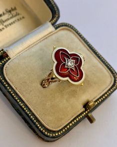 A Beautiful Red and White Enamel & Diamond Ring Circa 1800s | Etsy Red Enamel Jewelry For Anniversary, Art Deco Enamel Ring As A Gift, Vintage Red Hallmarked Signet Ring, Art Deco Enamel Ring As Gift, Victorian Style Hallmarked Enamel Ring For Anniversary, Antique Enamel Rings For Formal Occasions, Heirloom Enamel Ring For Anniversary, Art Deco Enamel Jewelry For Anniversary, Engraved Enamel Ring As A Gift