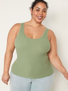 Our First Layer tank top is fitted, flattering & soft.  Great outfits start here ➡️ Scoop neck.  Sleeveless arm openings.  Rib-knit cotton-blend, with comfortable stretch.  @modelsizes 5’9":S | 5'7":L | 5'10":XL @modelsizes Fitted through body. Plus Size Tank Top, Great Outfits, Layered Tank Top, Layering Tanks, Plus Size Tank Tops, Fresh Face, Knit Cotton, Petite Size, Fashion Face