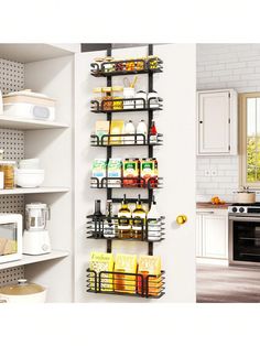 the kitchen is clean and ready to be used as a storage rack for food items