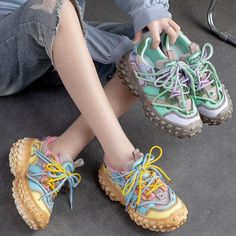 Comfortable Leather Mixed Colors Women's Casual Sneakers: RV257 | Touchy Style Heels Patterns, Look Plus Size, Unique Sneakers, Casual Sneakers Women, New Retro, Comfortable Sneakers, Pig Skin, Mixed Colors, Look Plus