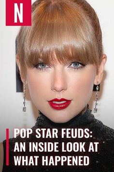 a woman with red lipstick and bangs on the cover of n magazine, which features an article about pop star friends