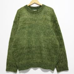 RT No. 5282 MOHAIR WOOLEN KNITTED SWEATER Green Mohair Sweater, Green Knit Sweater, Korean Streetwear, 150 Lbs, 110 Lbs, Graduation Outfit, Round Neck Sweaters, Comfortable Tops, Light Blue Denim