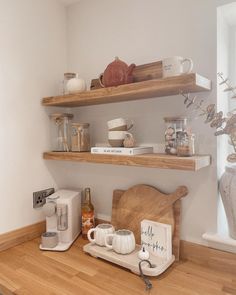 the kitchen counter is clean and ready to be used for breakfast or desserts,