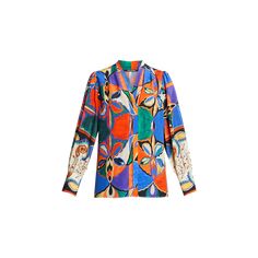 Kobi Halperin "Jojo" blouse in a bold print. V neckline. Long sleeves; button cuffs. Pleated shoulders. Relaxed silhouette. Silk. Dry clean. Imported. Silk V-neck Printed Tops, Designer Multicolor Floral Print Blouse, Chic V-neck Blouse With Graphic Print, Long Sleeve Tops With Abstract Print For Work, Designer Multicolor Printed Tops, Chic Multicolor Printed Blouse, Chic Multicolor Print V-neck Blouse, Designer Multicolor Graphic Print Blouse, Chic Multicolor Abstract Print Blouse