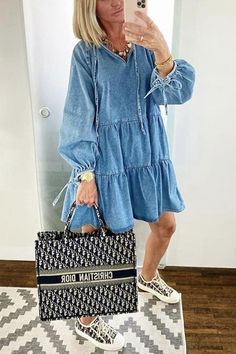 Details:Material: DenimSIZE(IN)BustLengthS33.130.7M34.631.1L36.231.5XL37.831.9XXL39.432.3 Trendy Denim Blue Ruffled Dress, Denim Dress With Ruffles For Day Out, Ruffled Denim Dress For Day Out, Long Sleeve Denim Dress With Ruffles, Casual Medium Wash Denim Dress With Ruffle Hem, Trendy Blue Denim Dress With Ruffles, Casual Denim Blue Dress With Ruffles, Denim Ruffle Dresses For Fall, Fall Denim Ruffle Dresses