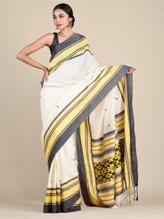 Pure Handloom khadi cotton Assam khadi saree for Indian women traditional and ethnic wear. This saree is designed with block print.  Saree Details:- Saree Length-6.5 (including blouse piece) Khadi Saree, Work Sarees, Handloom Saree, Ethnic Wear, White Fabric, Blouse Piece, White Fabrics, Cotton Weaving, Hand Woven