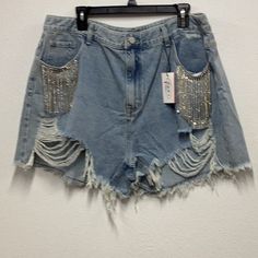 Rhinestone Fringe On Pockets Nice Cute Shorts 2xl Rhinestone Fringe Shorts, Fringe Shorts, Rhinestone Fringe, Short Fringe, Cute Shorts, Cider, Jean Shorts, Color Blue, Womens Shorts