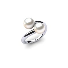 Two beautiful pearls are complemented by a sleek design and 14K gold; perfect for daytime or evening wear. Metal: 14K white gold Pearl Quality: 2 True AAA, South Sea cultured saltwater, excellent luster white, 8.00 mm Band Width: 2mm