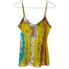 This Is A Boutique Listing Bc It Is Upcycled One Of A Kind, Handmade I’m Not Open To Low Offers Handmade Silk Tie Dye Tank Top Cami Camisole Shirt Brand : Love And Liberty Johnny Was Womens Size Small See Measurements Spaghetti Straps : Adjustable Lace Trim 100% Silk Semi Sheer Woven Fabric Custom Ice Tie Dye, Geode Rock Design One Of A Kind, Handmade, Not Interested In Low Offers Yellow, Blue, Grey, Pink Etc Photos Do Not Do It Justice! This Shirt Is Awesome Good Used Condition Light Wash & Wea Multicolor Fitted Cami Top, Fitted Multicolor Cami Top, Multicolor Tank Camisole For Spring, Fitted Multicolor Cami Tank Top, Fitted Multicolor Spaghetti Strap Tank Top, Yellow Camisole Top For Spring, Fitted Yellow Camisole Top, Multicolor V-neck Tank Top For Vacation, Spring Multicolor Spaghetti Strap Camisole