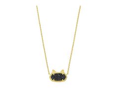 Kendra Scott Elisa Cat Pendant Necklace - Necklace : Gold Black Drusy : A playful take on a best seller, the limited edition Kendra Scott Elisa Cat Pendant Necklace features our beloved icon topped with cat ears. (Psst... This is the perfect gift for the cat lover in your circle!) Designed in 14K gold or rhodium plated over brass, crafted with custom coated drusy or rainbow Obsidian in a shiny finish. All of Kendra Scott Drusy is genuine and has a rich sparkling appearance. The range of Drusy co Kendra Scott Cat Necklace, Trendy Cat Design Jewelry For Gift, Trendy Cat Design Jewelry Gift, Trendy Cat Design Jewelry For Party, Trendy Cat Design Jewelry For Parties, Trendy Black Jewelry With Cat Design, Gold Cat Ears Jewelry As Gift, Gold Cat Ears Jewelry For Gifts, Gold Cat Ears Jewelry Gift