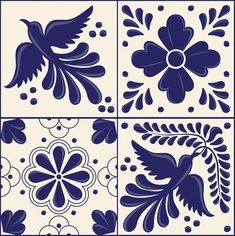 blue and white tiles with floral designs