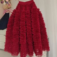 Party Flared Pleated Skirt With Ruffles, Party Pleated Full Skirt With Ruffles, Pleated Ruffled Full Skirt For Party, Party Ruffled Full Pleated Skirt, Pleated Tulle Tiered Skirt, Red Ruffled Tutu Dress For Spring, Party Maxi Skirt With Ruffles In Tulle, Party Tulle Maxi Skirt With Ruffles, Party Tulle Pleated Flared Skirt