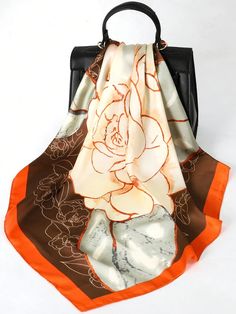 Chic Brown Flowers Silk Bandana: Your Perfect Stylish Sun Protection a Elegant Summer Beach Scarves, Elegant Brown Silk Scarf For Spring, Elegant Silk Scarf For Summer Beach, Elegant Summer Silk Scarf For Beach, Brown Summer Scarves One Size, Brown One Size Summer Scarves, Beige Silk Scarf For Summer, Elegant Silk Scarf For Summer Vacation, Elegant Silk Scarf For Beach And Spring