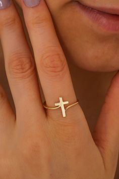 14K Solid Gold Cross Ring, 925 Sterling Silver Cross Ring, Elegant Cross Ring, Christmas Gift, Valentine's Day Gift, Mother's Day Gift - Etsy Gold Cross Ring, Christian Accessories, Preppy Jewelry, Ring Elegant, Jewelry Accessories Ideas, Jewelry Lookbook, Cross Ring, Christian Jewelry, Fancy Jewelry