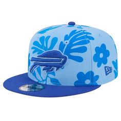 Rock a bold twist on your Buffalo Bills fandom with this Leafy 9FIFTY Snapback from New Era. It features an embroidered team logo on the front crown and an all-over design. The adjustable closure makes this bold hat a comfortable option for all-day wear and a must-have addition to your collection of Buffalo Bills headwear. Throwback Blue Baseball Season Hats, Blue Throwback Snapback Baseball Cap, Blue Flat Bill Snapback Hat For Game Day, Blue Throwback Hat With Curved Brim, Blue Fitted Hat With Flat Brim For Game Day, Throwback Blue Hat With Curved Brim, Blue Flat Brim Fitted Hat For Game Day, Blue Baseball Fan Merchandise Hats, Blue Hats For Baseball Season Fan Merchandise