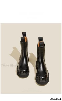 Olivia Mark - Classic Round-toe Chelsea Boots with Chunky Platform Soles - Ankle-Length Rough Heels, Ankle Boots Men, Chelsea Ankle Boots, Martin Boots, Chunky Platform, Black Fleece, Chelsea Boot, Short Boots, Black Ankle Boots