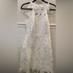 Dress Is So Cute Size S/M So Flattering And Has The Prettiest Open Back Perfect Condition Sorry For The Quality Of The Pictures Their Dated White Lace Mini Dress, Floral White, Lace Mini Dress, Free People Dresses, Free People Dress, White Lace, Open Back, So Cute, Colorful Dresses