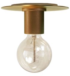 a light bulb with a metal wire hanging from the top and a round glass shade on it